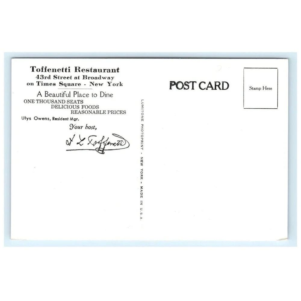 VTG Postcard Toffenetti Restaurant Cathedral‎ of All Restaurants New York City